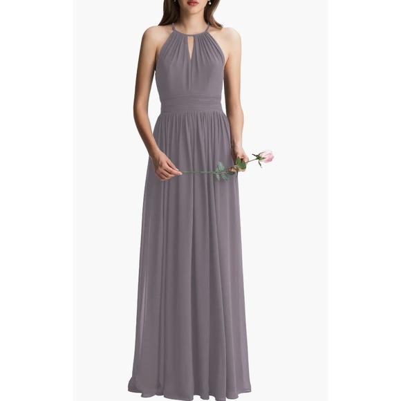 #Levkoff Dresses & Skirts - LEVKOFF Maren Chiffon Halter A-Line Bridesmaid Dress - Heather - Size 10 - NWT